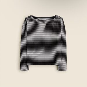 J. Crew Black Striped Pima Cotton Long Sleeve Boat‎ Neck T Shirt Top - Small